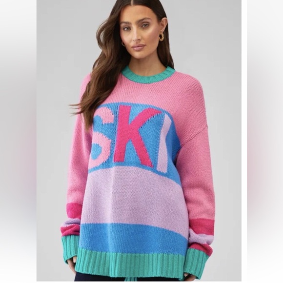 Show Me Your Mumu Oversized Knit Ski Sweater Women’s M Pink Multi Colorblock 80s - Picture 1 of 10